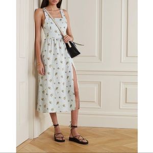 Reformation Elara Floral-Print Gingham Linen Midi Dress